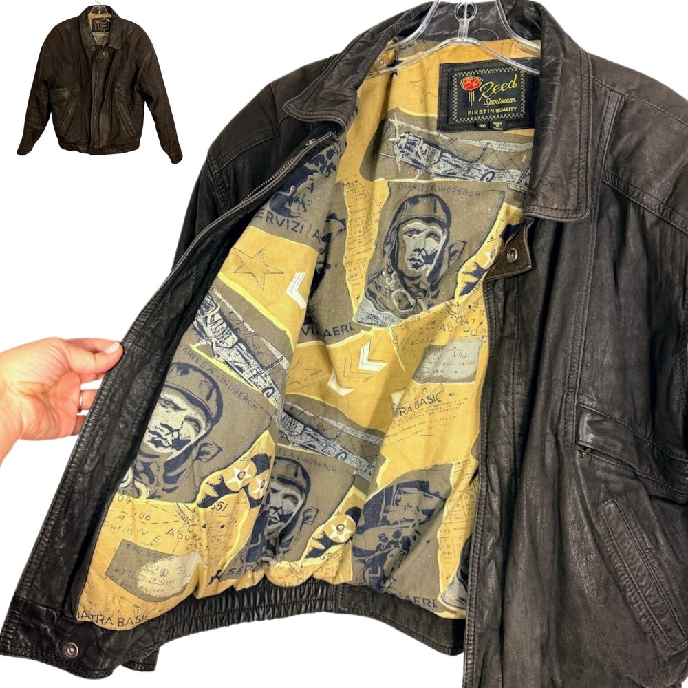 Vintage 80s Men's Brown Leather Bomber Jacket Aviator‎ Thrashed Size 40 Medium
